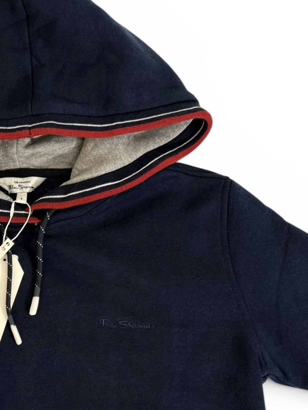 Ben Sherman Navy Hooded Pullover Sweater Red White Trim Men’s Small NWT - Picture 2 of 9